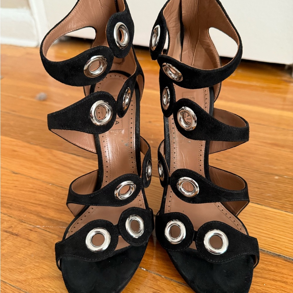 Alaia Black Stiletto Heels with Strappy Design